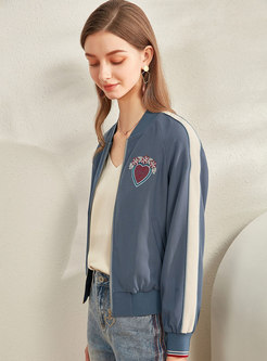 V-neck Embroidered Color Block Short Jacket