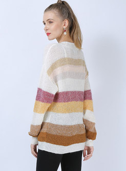 Pullover Stripe Crew Neck Loose Sweater