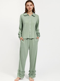 Sleepwear | Pajamas | Turn Down Collar Ruffle Loose Pajama Set