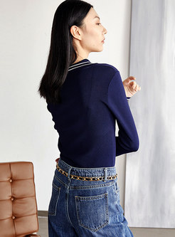 Lapel Buttoned Pullover Slim Sweater