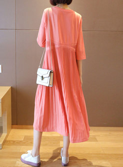 3/4 Sleeve High Waisted Pleated Midi Dress