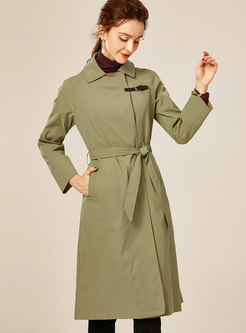 Turn Down Collar Belted Knee-length Trench Coat