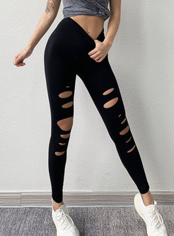 Openwork Tight Breathable Yoga Ripped Pants