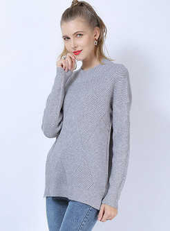 Solid Color Crew Neck Pullover Sweater