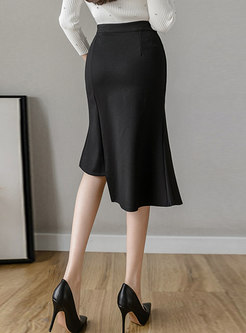 High Waisted Asymmetric Peplum Skirt