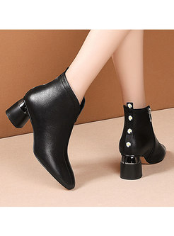 Rounded Toe Chunky Heel Ankle Boots