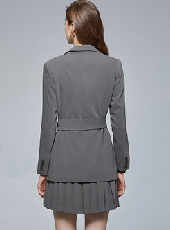 Notched Slim High Waisted Pleated Skirt Suits