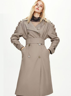 Lettuce Double-breasted Long Trench Coat