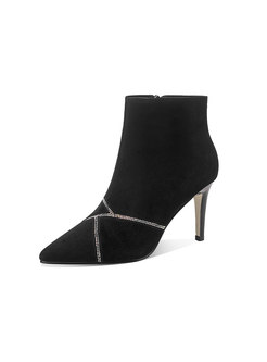 Pointed Toe Rhinestone High Heel Ankle Boots