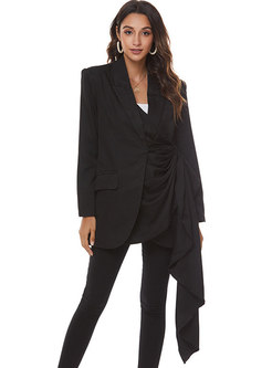 Notched Ruched Asymmetric Pure Color Blazer