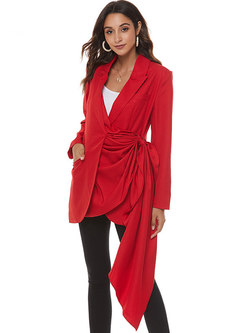 Notched Ruched Asymmetric Pure Color Blazer