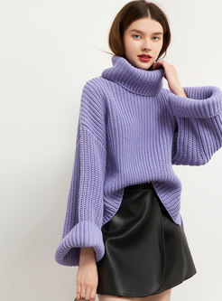 Turtleneck Pullover Loose Asymmetric Sweater