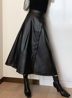 Black PU High Waisted A Line Maxi Skirt