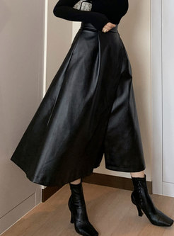 Black PU High Waisted A Line Maxi Skirt