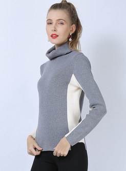 Turtleneck Pullover Color Block Sweater
