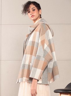Hooded Plaid Straight Wool Overcoat