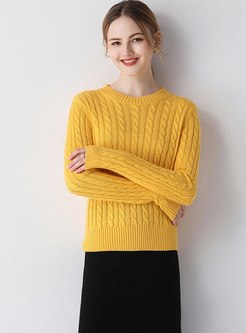 Yellow Pullover Wool Blend Sweater
