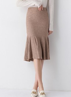 High Waisted Knitted Peplum Skirt