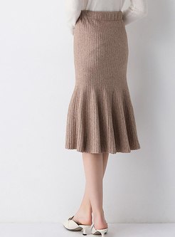 High Waisted Knitted Peplum Skirt
