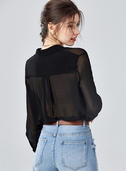 Lapel Ruched Ruffle Loose Blouse