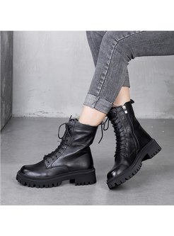 Black Rounded Toe Platform Short Boots
