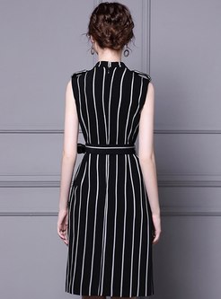 Black Striped Brief Sheath Office Dress