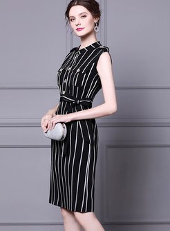Black Striped Brief Sheath Office Dress