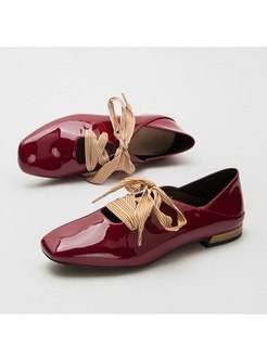 Square Toe Shoelace Flat Low-fronted Shoes