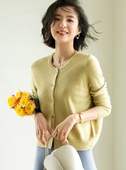 Crew Neck Single-breasted Casual Cardigan
