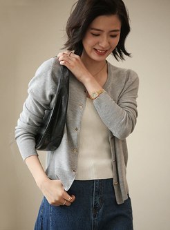 Crew Neck Single-breasted Casual Cardigan