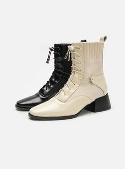 Square Toe Color-blocked Chunky Heel Boots
