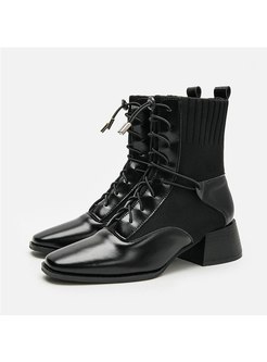 Square Toe Color-blocked Chunky Heel Boots