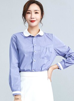 Striped Patchwork Single-breasted Blouse