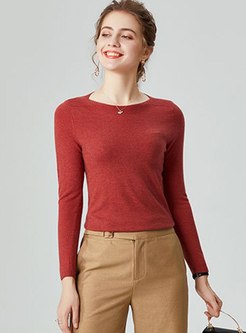 Boat Neck Long Sleeve Pullover Slim Sweater