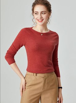 Boat Neck Long Sleeve Pullover Slim Sweater