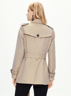 Notched Collar Double-breasted Belted Trench Coat