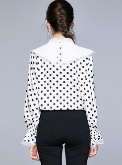Polka Dot Single-breasted Lace Patchwork Blouse