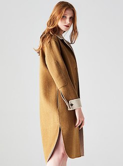 Turn Down Collar Straight Wool Overcoat