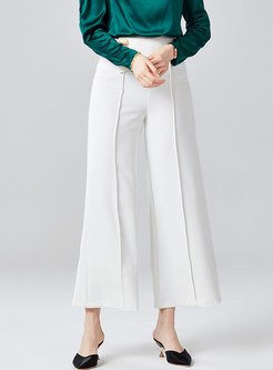 High Waisted Solid Color Wide Leg Pants