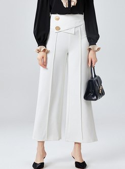High Waisted Solid Color Wide Leg Pants