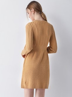 Solid Color Knitted A Line Mini Dress
