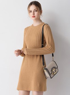Solid Color Knitted A Line Mini Dress