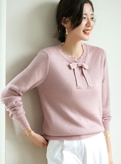 Bowknot Pullover Long Sleeve Sweater