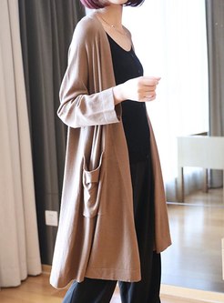 Solid Color Knee-length Sweater Coat
