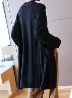 Solid Color Knee-length Sweater Coat