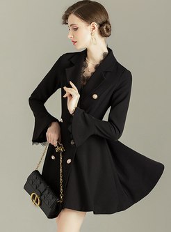 Black Lace Flare Sleeve A Line Mini Dress