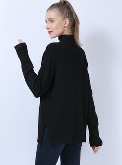 Turtleneck Solid Color Split Sweater