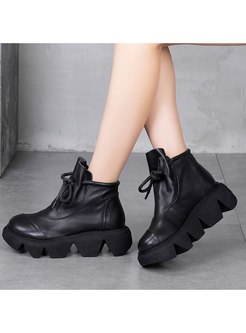 Rounded Toe Platform Ankle Boots