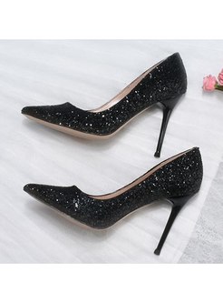 Sequin Pointed Toe Low-fronted Pumps