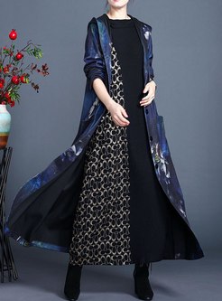 Plus Size Hooded Print Long Straight Coat